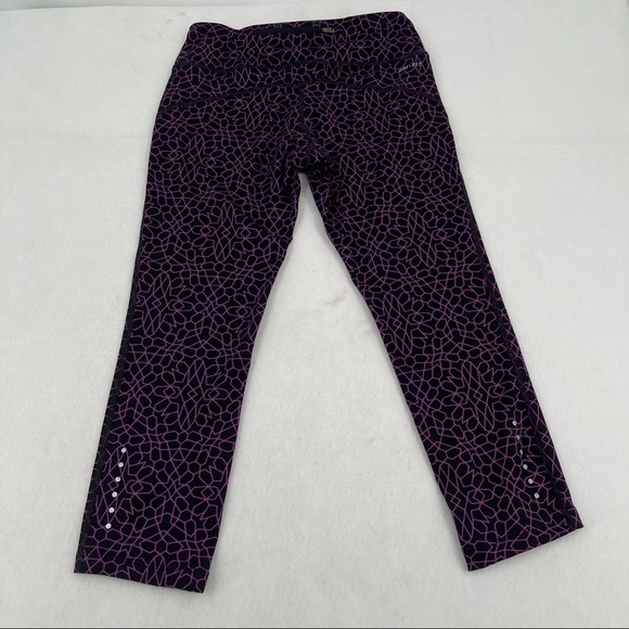 NIKE Womens Dri-Fit Running Training Capri Pant Black/Purple Starglass sz: Small - Picture 3 of 8